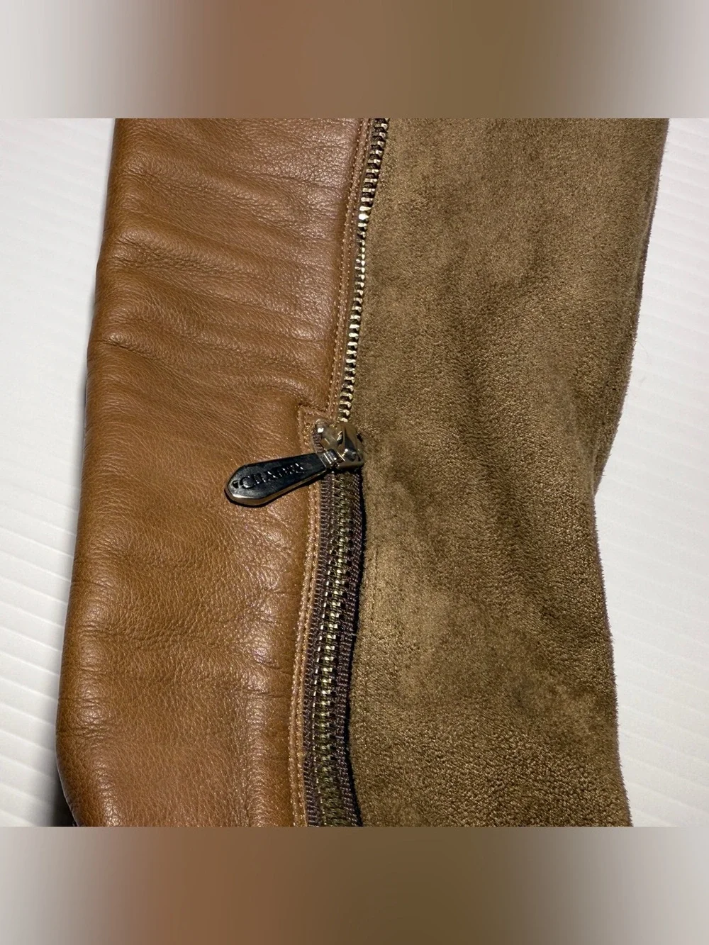 Tall Brown Leather & Suede Over-the-Knee Heeled Boots with Stud Accent